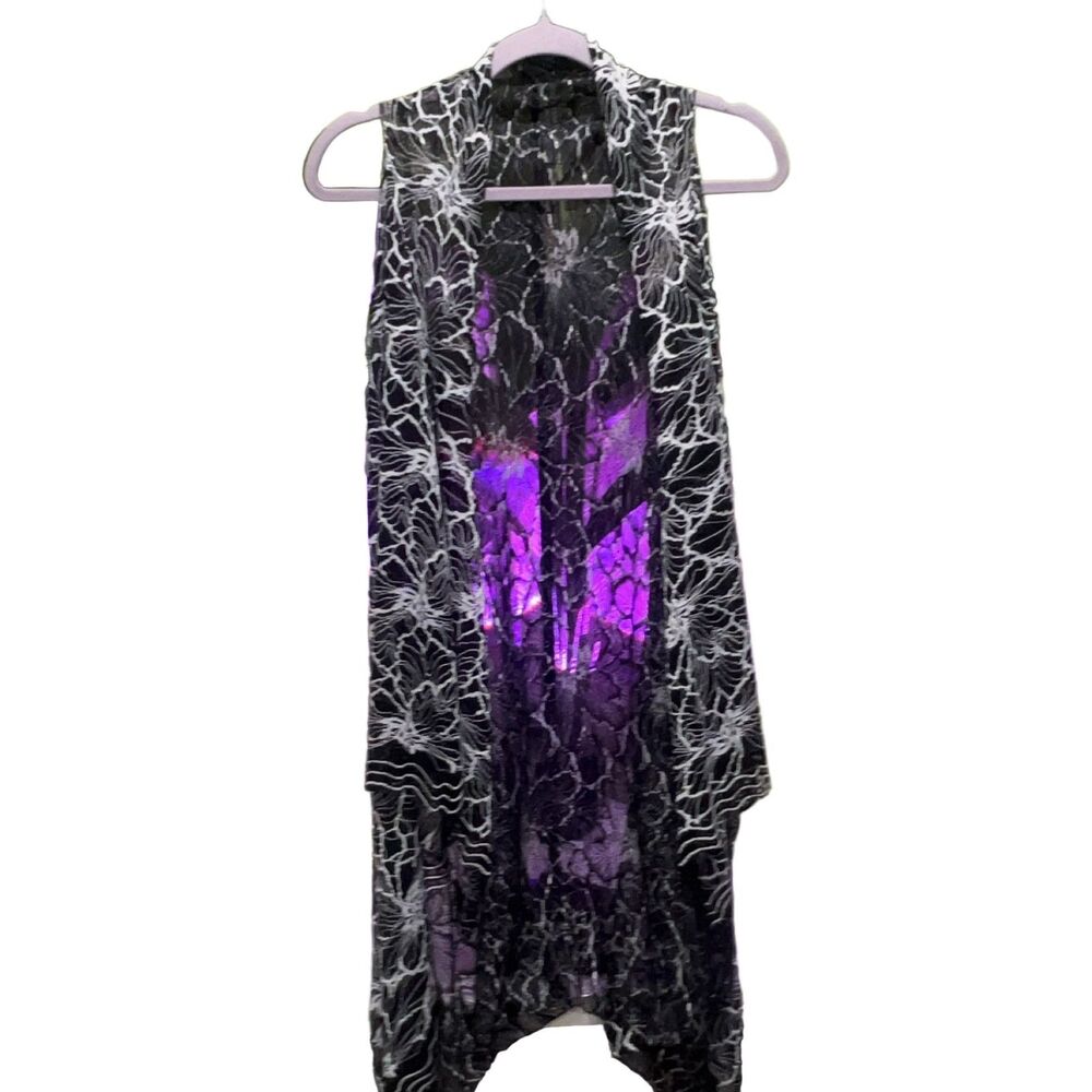 g Floral Lace Sleeveless Vest Duster Black White 100% Polyester